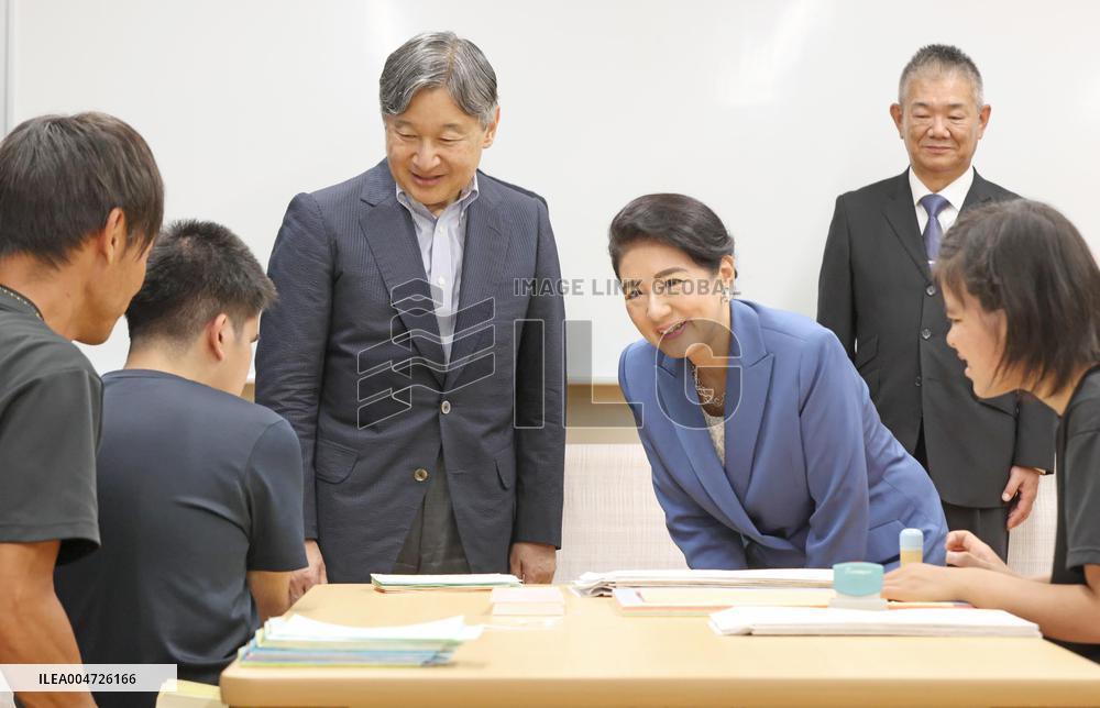 Japan emperor visits blind school in Shiga Pref.