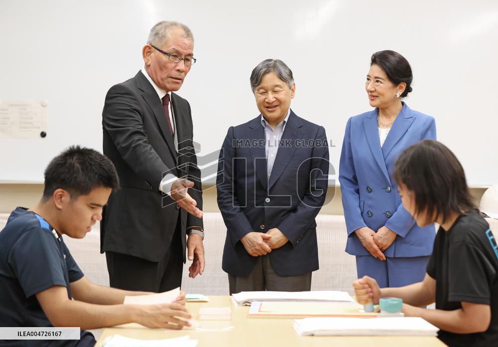 Japan emperor visits blind school in Shiga Pref.