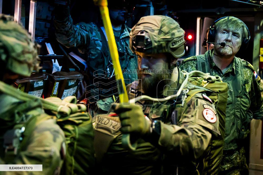 King Willem-Alexander At Falcon Leap Exercise - Eindhoven