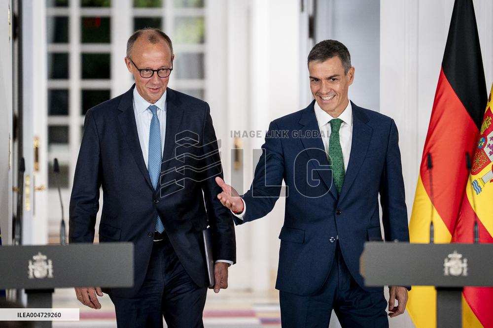 Pedro Sanchez Receives Friedrich Merz - Madrid