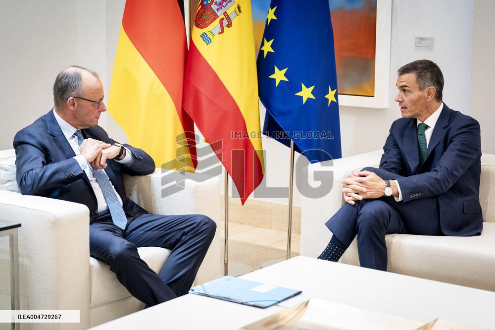 Pedro Sanchez Receives Friedrich Merz - Madrid