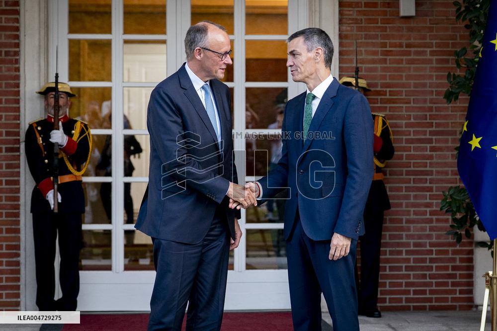Pedro Sanchez Receives Friedrich Merz - Madrid