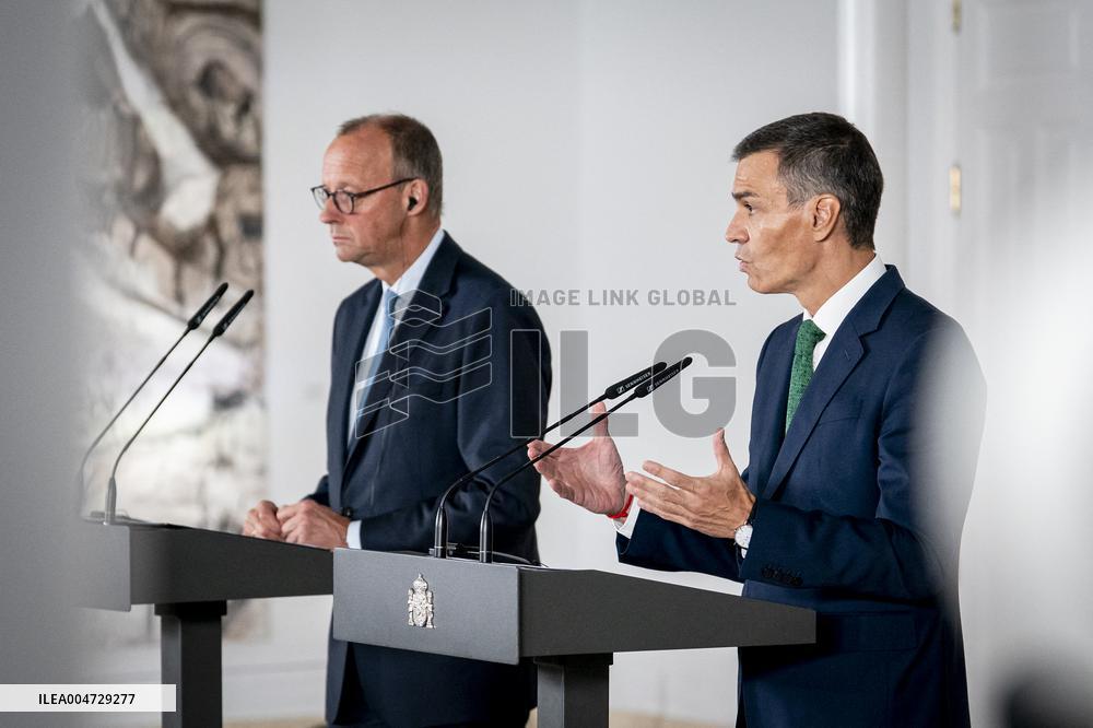 Pedro Sanchez Receives Friedrich Merz - Madrid