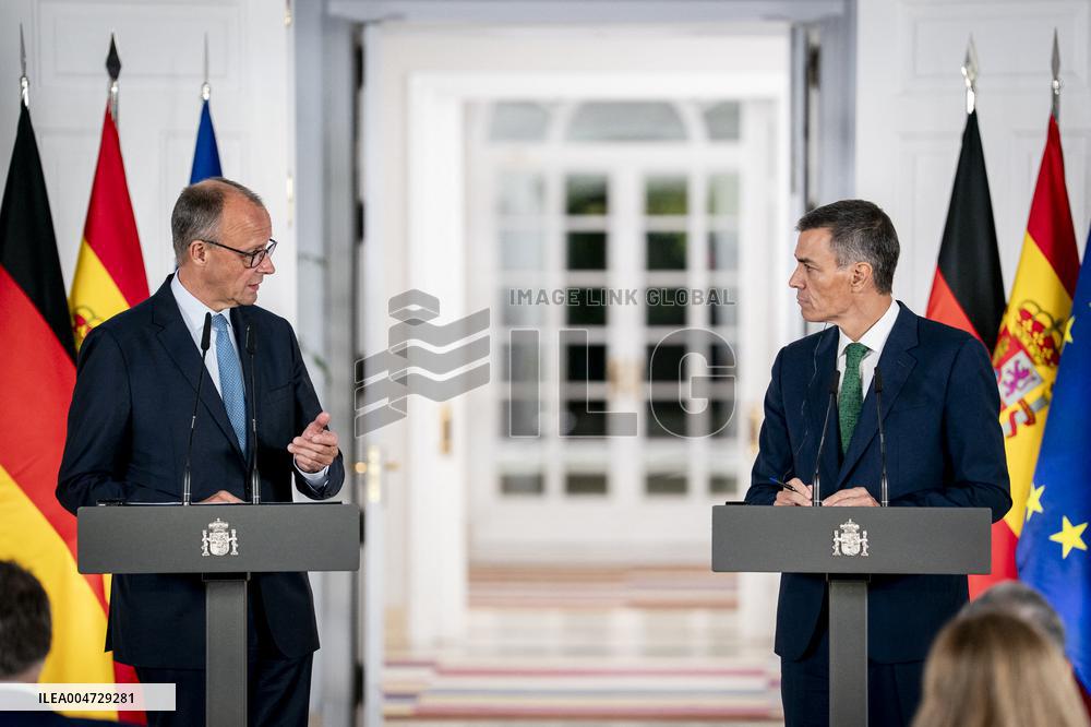 Pedro Sanchez Receives Friedrich Merz - Madrid