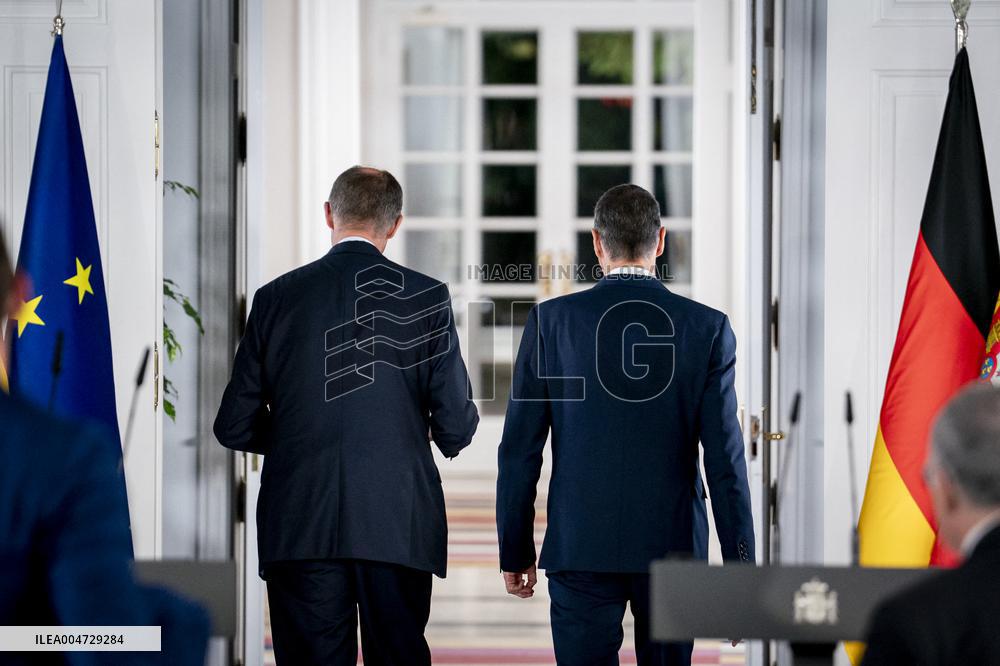 Pedro Sanchez Receives Friedrich Merz - Madrid