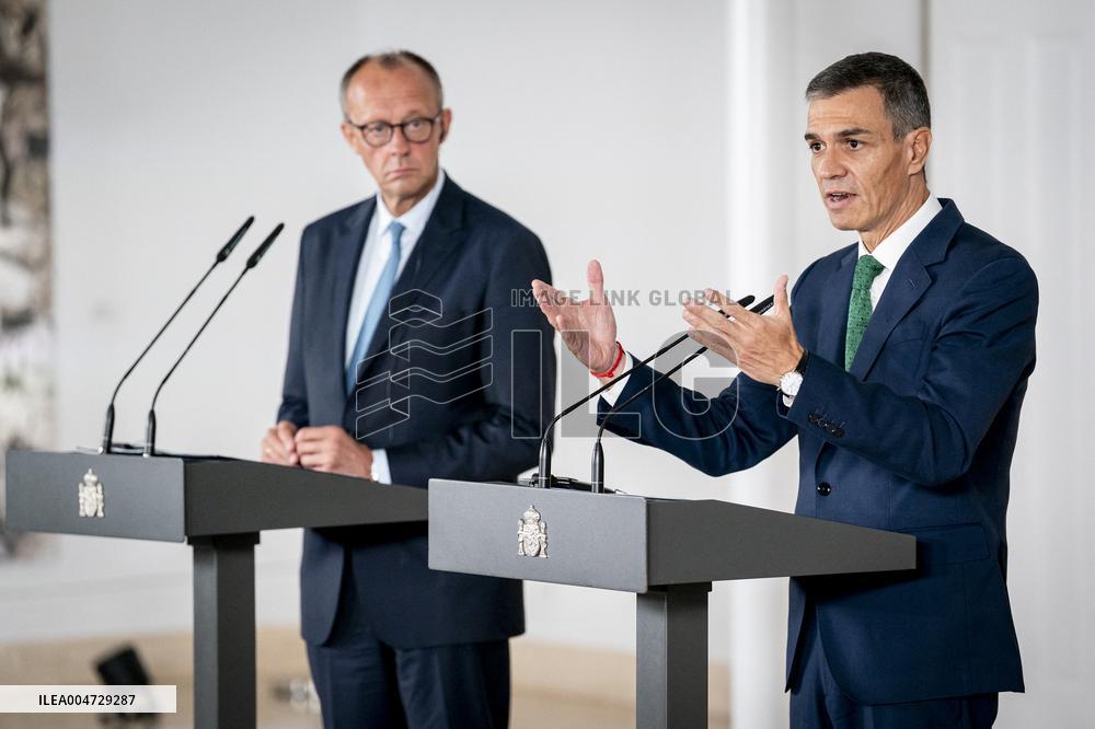 Pedro Sanchez Receives Friedrich Merz - Madrid