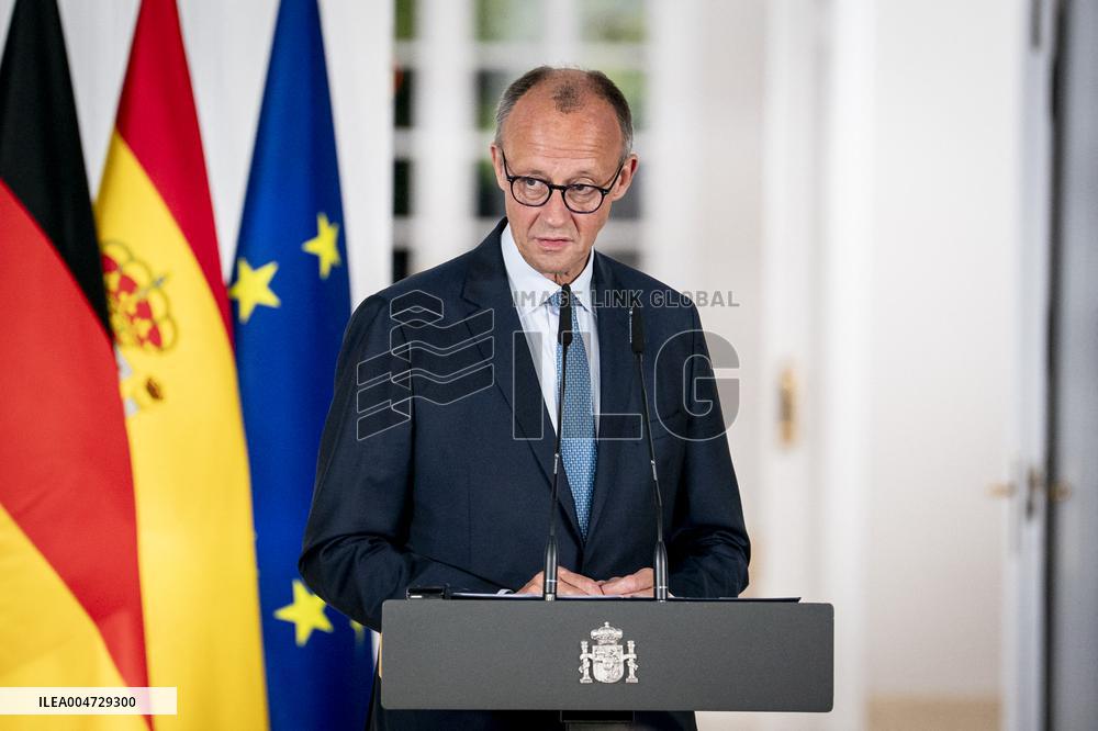 Pedro Sanchez Receives Friedrich Merz - Madrid