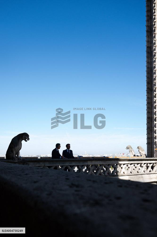 Macron Inaugurates the Towers of Notre-Dame Cathedral - Paris
