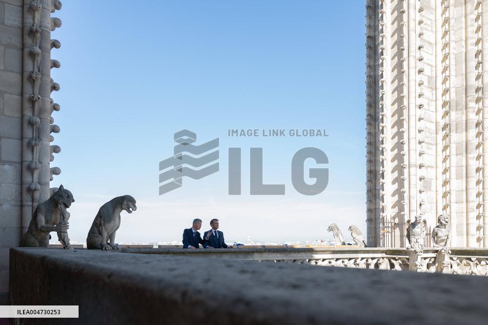 Macron Inaugurates the Towers of Notre-Dame Cathedral - Paris