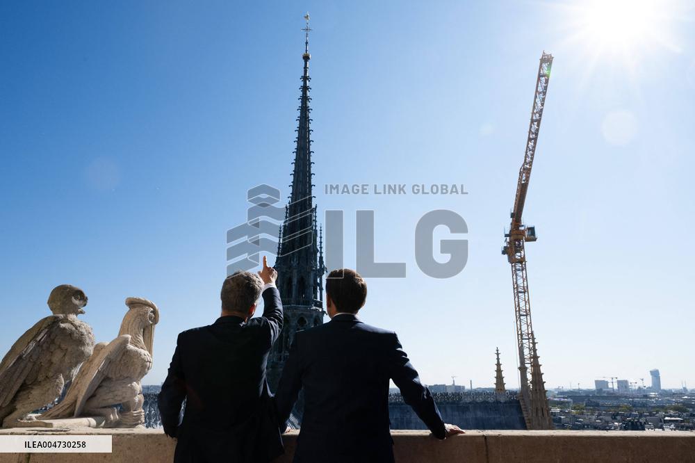 Macron Inaugurates the Towers of Notre-Dame Cathedral - Paris