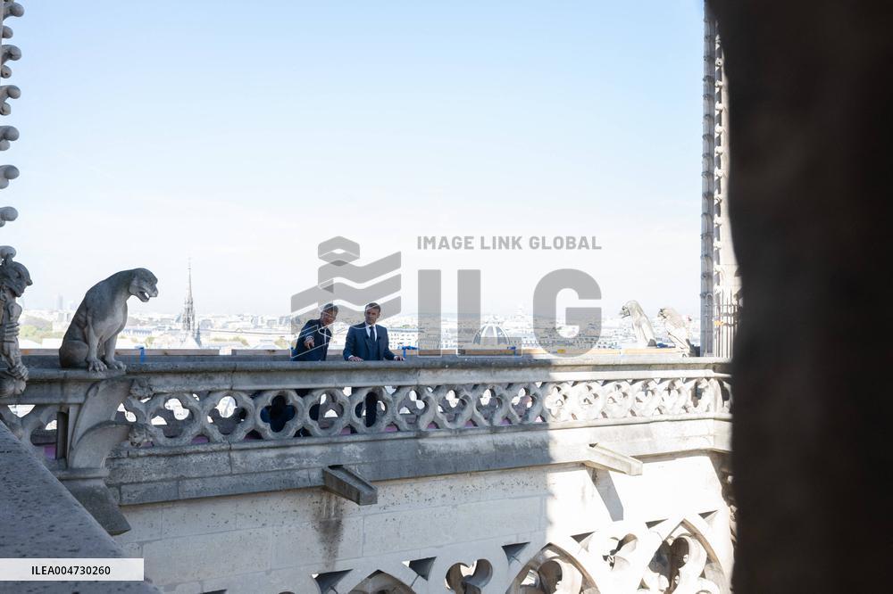 Macron Inaugurates the Towers of Notre-Dame Cathedral - Paris