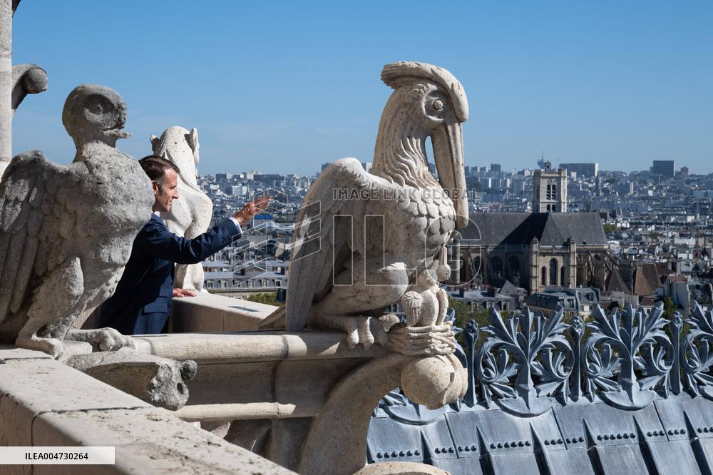 Macron Inaugurates the Towers of Notre-Dame Cathedral - Paris