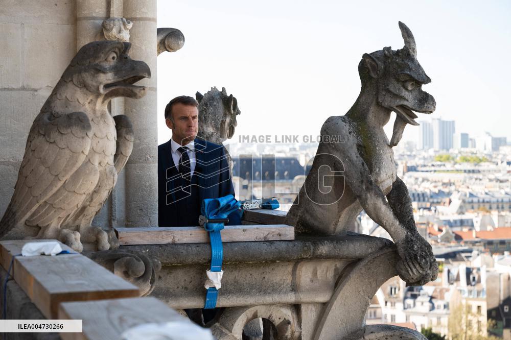 Macron Inaugurates the Towers of Notre-Dame Cathedral - Paris