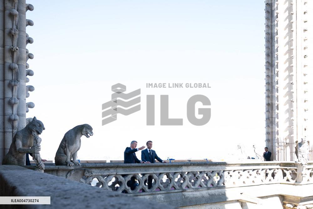 Macron Inaugurates the Towers of Notre-Dame Cathedral - Paris