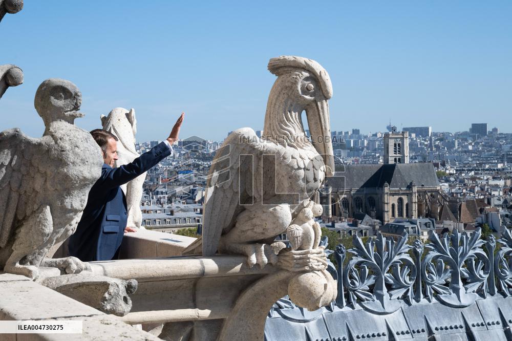 Macron Inaugurates the Towers of Notre-Dame Cathedral - Paris