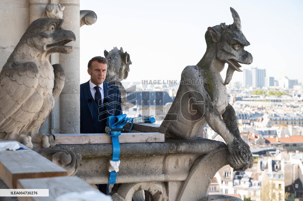 Macron Inaugurates the Towers of Notre-Dame Cathedral - Paris