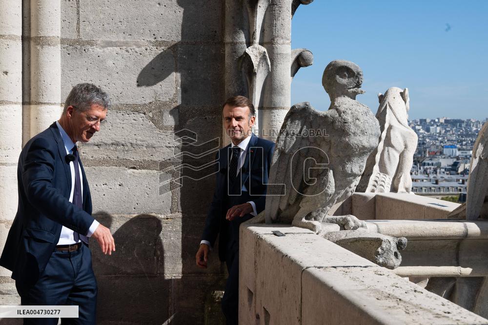 Macron Inaugurates the Towers of Notre-Dame Cathedral - Paris