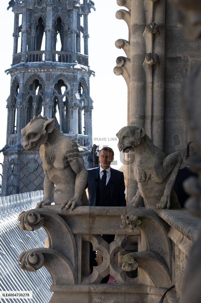 Macron Inaugurates the Towers of Notre-Dame Cathedral - Paris