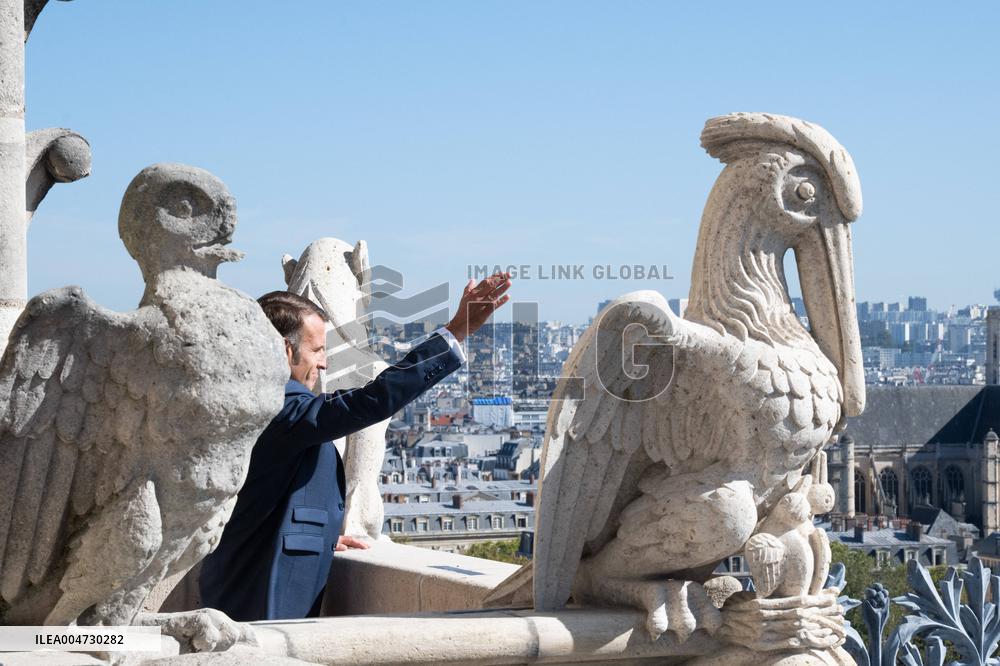 Macron Inaugurates the Towers of Notre-Dame Cathedral - Paris