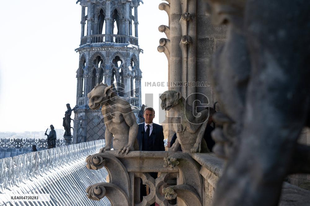 Macron Inaugurates the Towers of Notre-Dame Cathedral - Paris