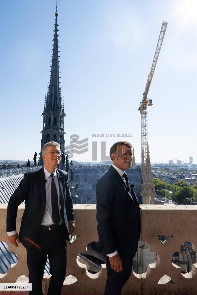Macron Inaugurates the Towers of Notre-Dame Cathedral - Paris
