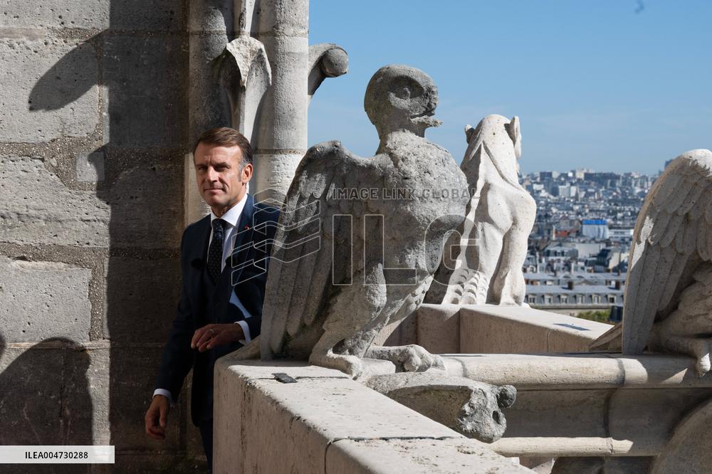 Macron Inaugurates the Towers of Notre-Dame Cathedral - Paris