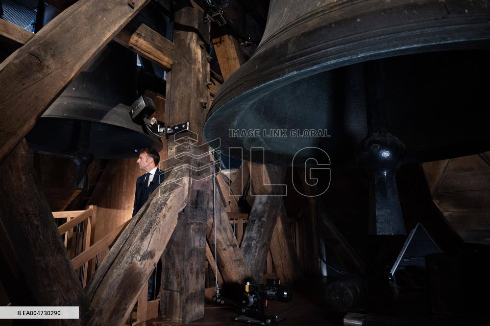 Macron Inaugurates the Towers of Notre-Dame Cathedral - Paris
