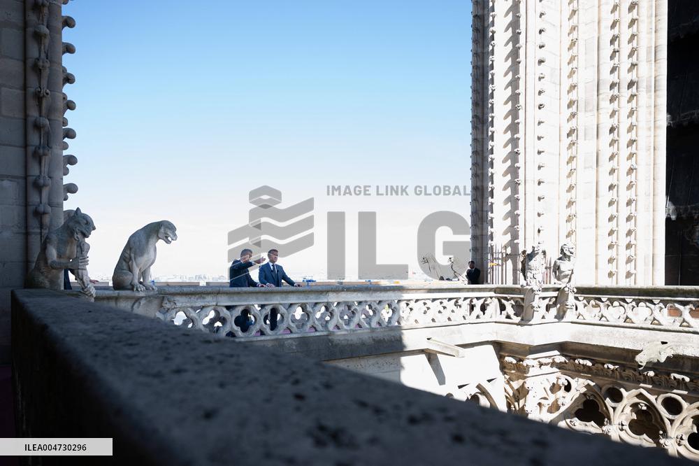 Macron Inaugurates the Towers of Notre-Dame Cathedral - Paris