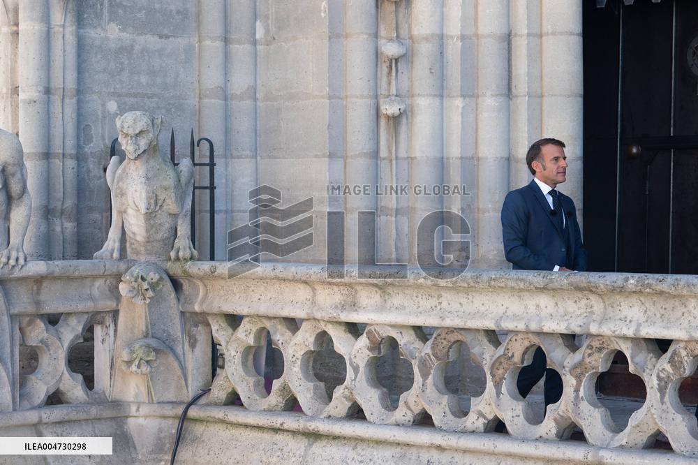 Macron Inaugurates the Towers of Notre-Dame Cathedral - Paris