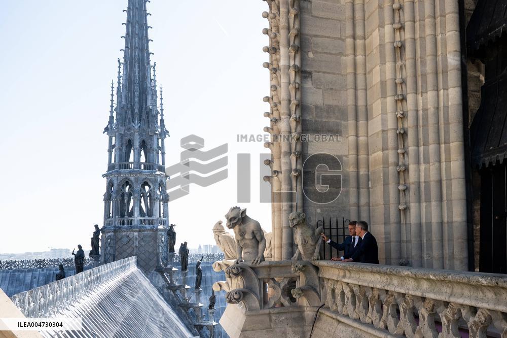 Macron Inaugurates the Towers of Notre-Dame Cathedral - Paris
