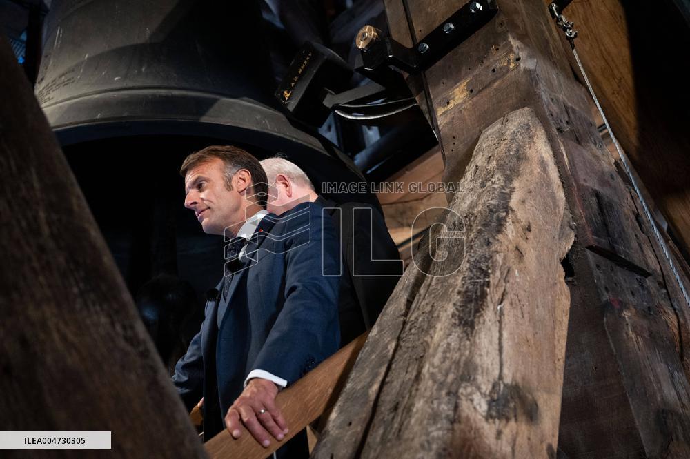 Macron Inaugurates the Towers of Notre-Dame Cathedral - Paris