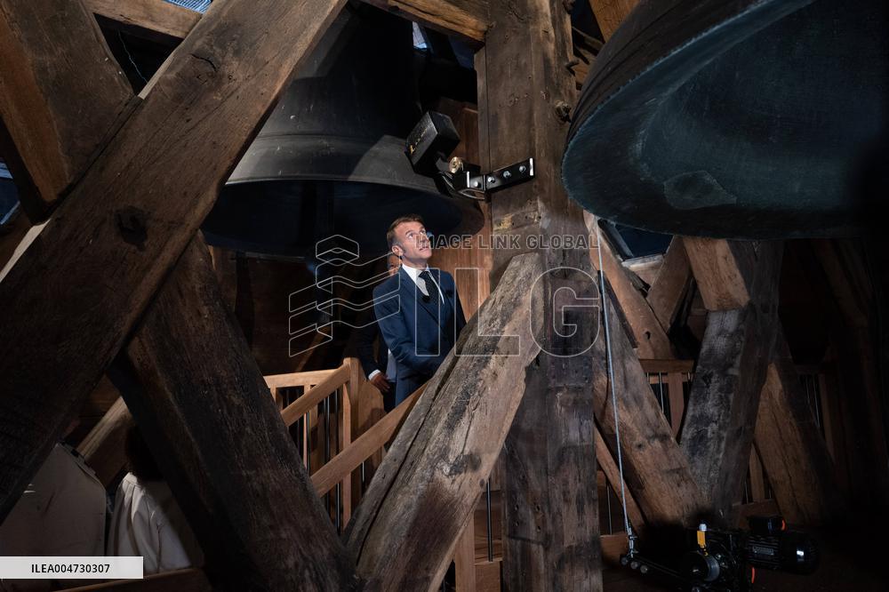 Macron Inaugurates the Towers of Notre-Dame Cathedral - Paris