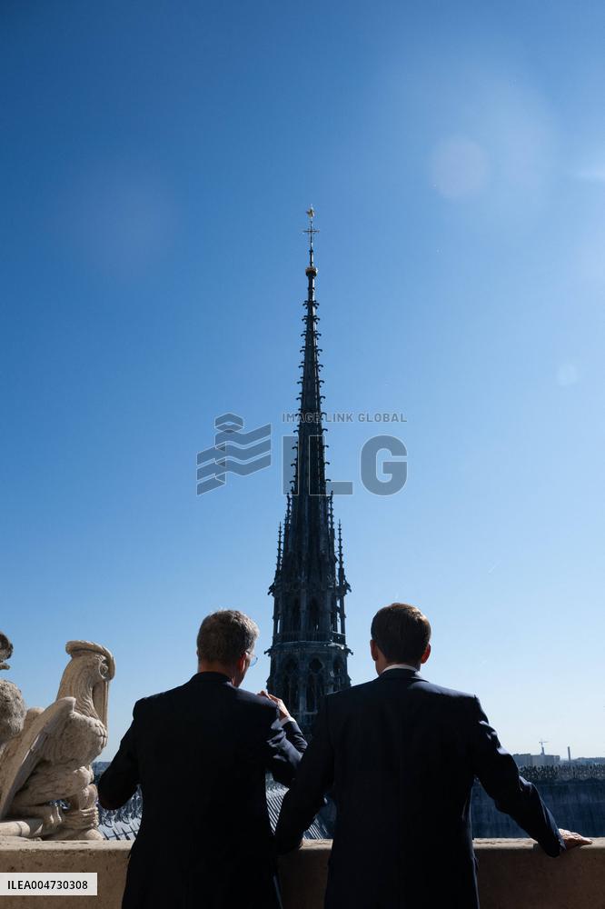 Macron Inaugurates the Towers of Notre-Dame Cathedral - Paris