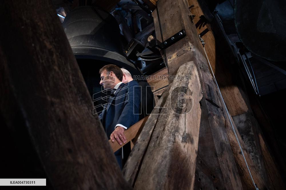 Macron Inaugurates the Towers of Notre-Dame Cathedral - Paris