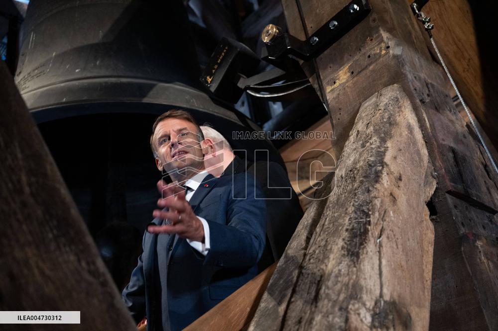 Macron Inaugurates the Towers of Notre-Dame Cathedral - Paris