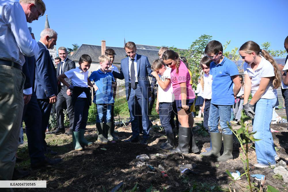 President Macron Visits Pontlevoy Abbey - Pontlevoy
