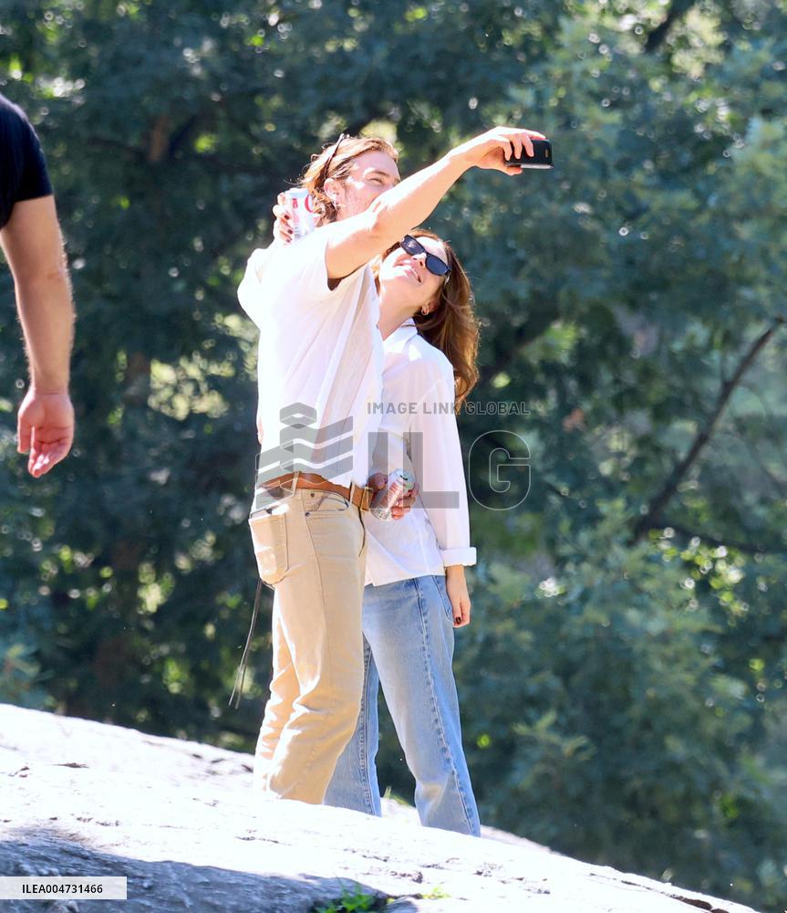 Lily James and Pierson Fode out in Central Park