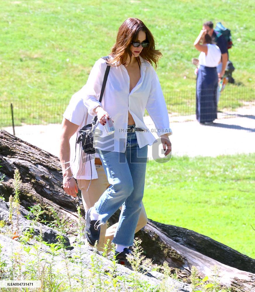 Lily James and Pierson Fode out in Central Park
