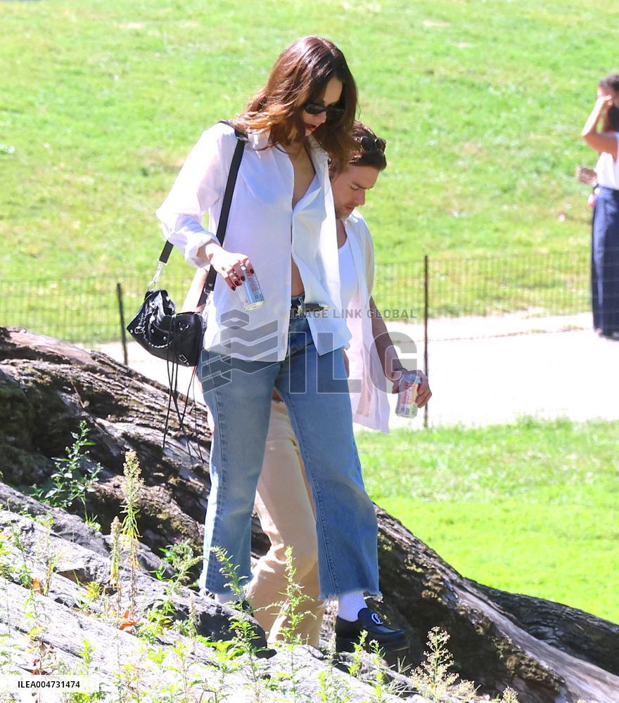 Lily James and Pierson Fode out in Central Park