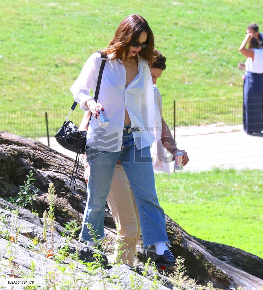 Lily James and Pierson Fode out in Central Park