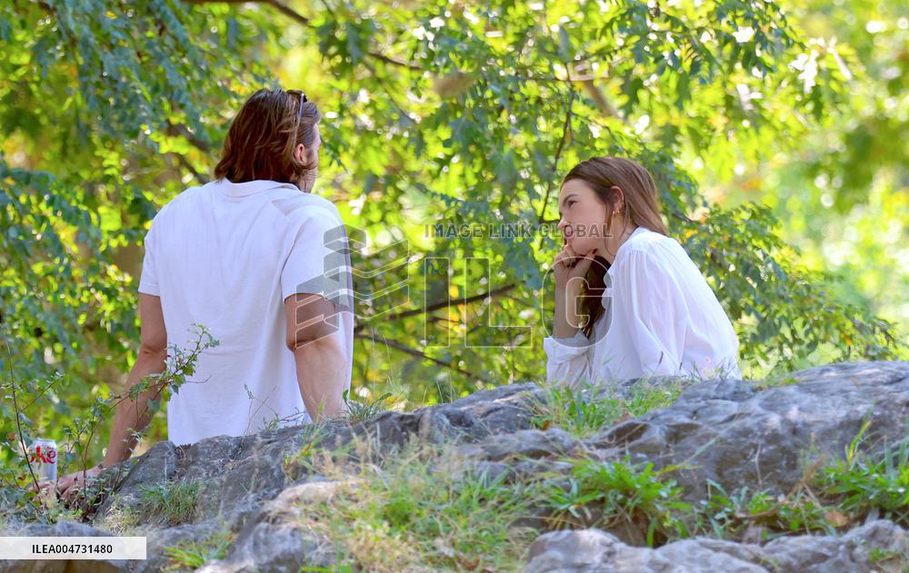 Lily James and Pierson Fode out in Central Park