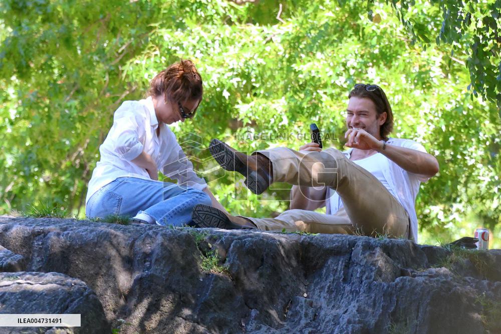 Lily James and Pierson Fode out in Central Park