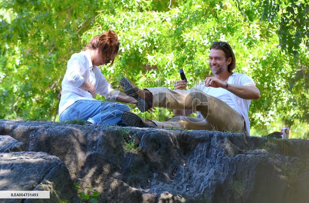 Lily James and Pierson Fode out in Central Park