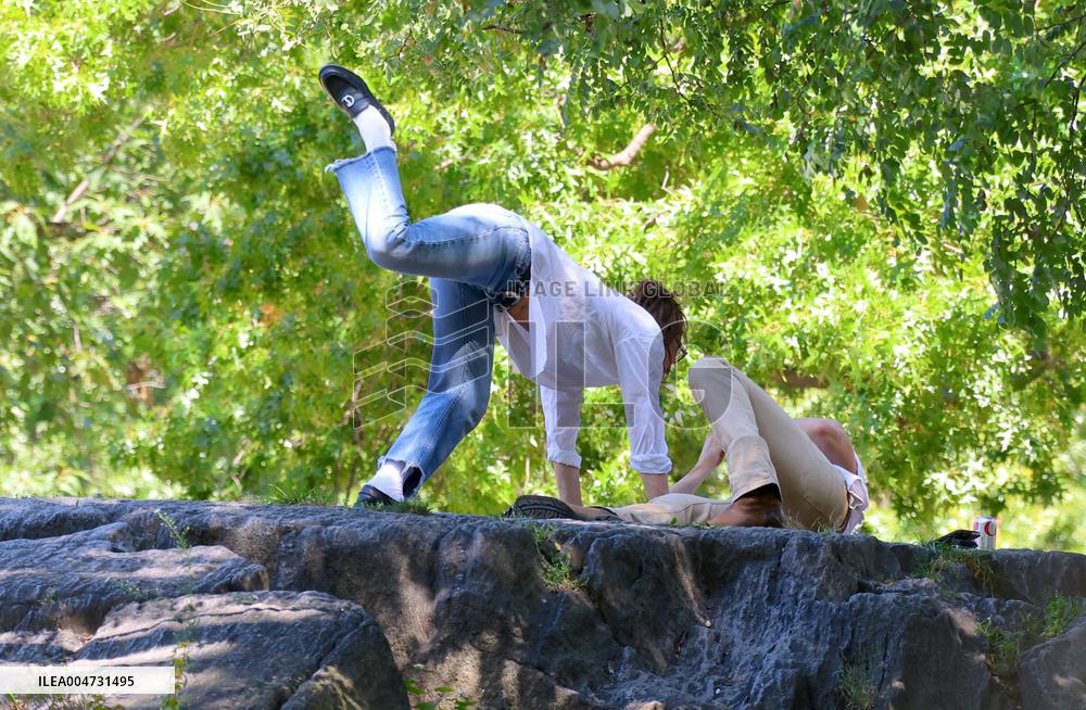 Lily James and Pierson Fode out in Central Park