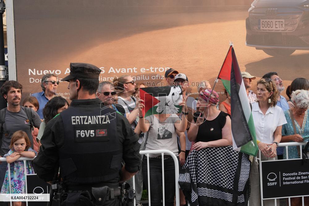 Palestinian flags at Opening Gala of the 73rd San Sebastian Film Festival
