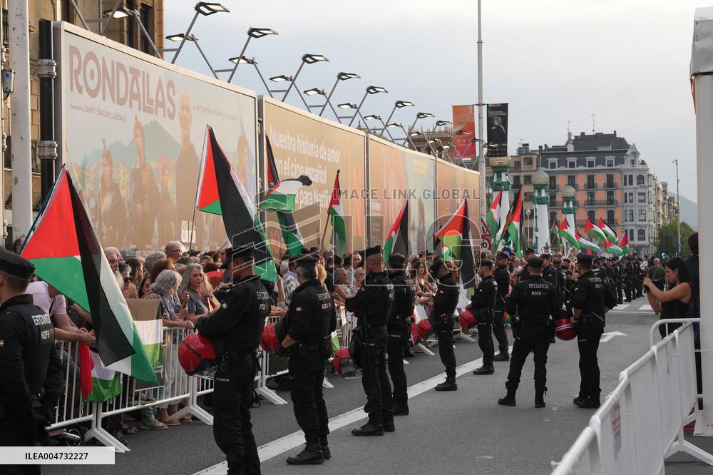 Palestinian flags at Opening Gala of the 73rd San Sebastian Film Festival