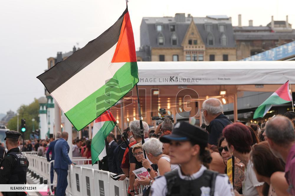 Palestinian flags at Opening Gala of the 73rd San Sebastian Film Festival