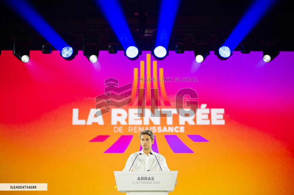 Exclusive - Gabriel Attal at La Rentree de Renaissance a day before the meeting - Arras