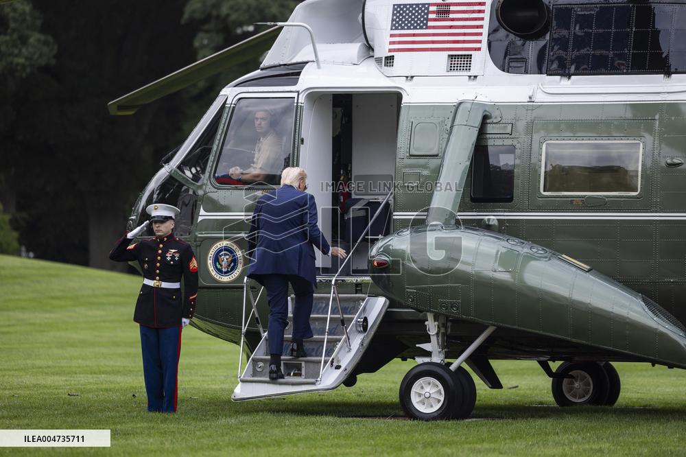 US President Trump departs the White House for Kirk funeral in Arizona