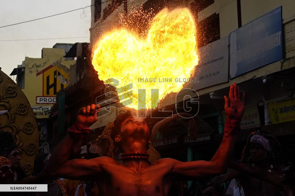 Fire Breather During the Agrasen Jayanti Festival - India